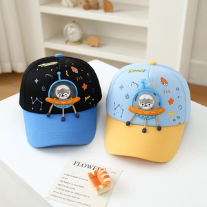 Kids baseball cap with spaceship 3D design and space theme embroidery in two colors
