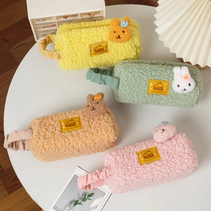 Japanese style plush cartoon pencil cases in four colors with cute animal charms