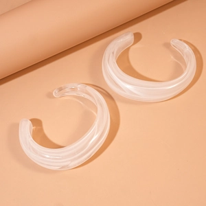 Minimalist white acrylic cuff bracelet set with elegant marble swirl texture finish