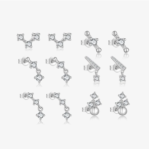 Minimalist 925 Sterling Silver Stud Earrings Shiny Cubic Zirconia Geometric Tiny Sparkling Piercing Jewelry Women