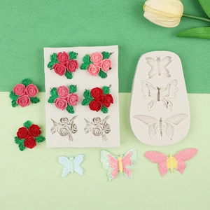 Silicone mold set for detailed 3D rose and butterfly shapes for fondant or DIY crafts
