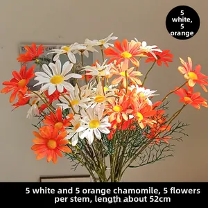 Detail of artificial chamomile flowers in white and orange with a length of 52cm