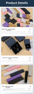 Detail of drawer-style jewelry boxes showing velvet lining and textured paper finish