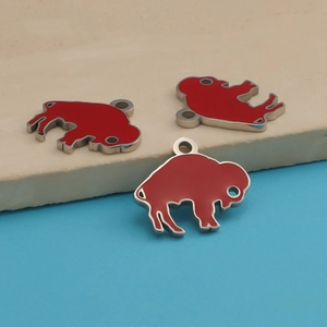 Bull Pendant 304 Stainless Steel Red Enamel Buffalo Silhouette Charm For DIY Jewelry Making Crafts Mirror Polished