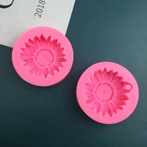 Pink silicone sunflower mold set for chocolate mousse and handmade floral soap making
