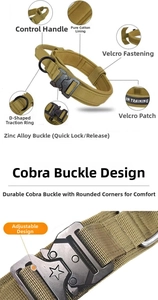 Tactical dog collar detail with heavy duty cobra buckle, control handle and soft padding