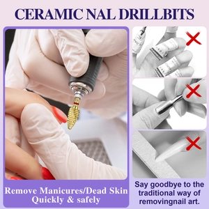 Dettaglio della punta per fresa unghie dorata per rimuovere manicure e cuticole in modo sicuro