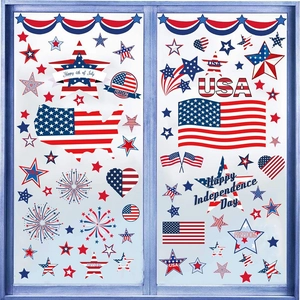 USA Independence Day Window Cling Stickers PVC Static July 4th Patriotic Flag Stars Fireworks Decor