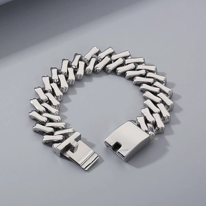 Close-up of silver punk style Cuban bone chain bracelet with durable square clasp