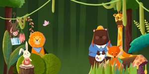 Detailed collection of cartoon farm and wild animal stickers for kids with cute designs