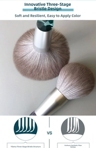 Macro detail of large loose powder brushes with soft synthetic three-stage bristles