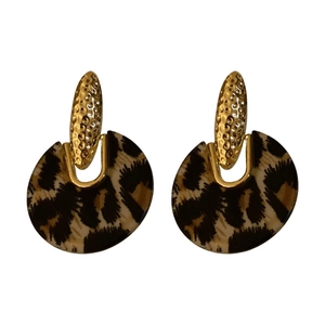 Chic leopard print acrylic hoop earrings with hammered gold metal accents for women