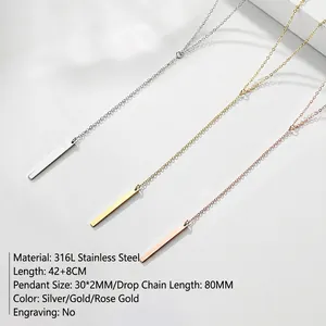 Minimalist 316L stainless steel lariat bar necklaces in silver, gold, and rose gold finishes