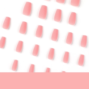 Matte pink short ballerina press-on nails set with a smooth frosted finish texture