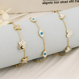 Gold Plated Stainless Steel Bracelet For Women With Shell Butterfly Heart Evil Eye Charms Bohemian Fashion Jewelry