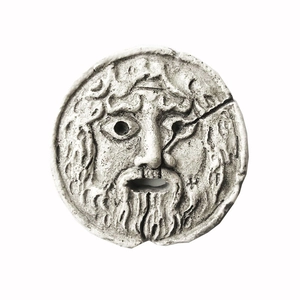 Detailed relief of a bearded male face resin magnet with an antique grey finish