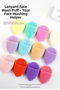 Macro detail of colorful teardrop cleansing sponges showing porous honeycomb texture
