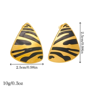 Retro triangle earrings with gold and black stripes in a minimalist geometric style