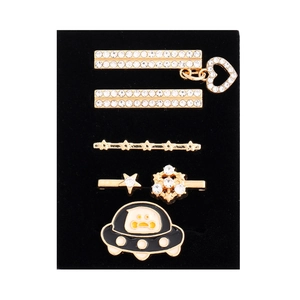 Detailed set of 5 gold alloy decorative charms with rhinestones for silicone watch bands