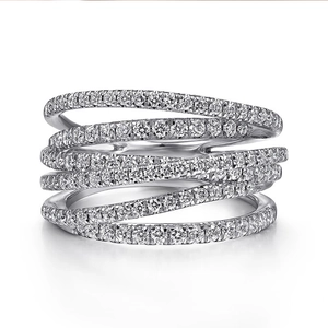 Fashion Multi Layer Intertwined Ring Copper White Cubic Zirconia Pavé Wide Band Jewelry For Women