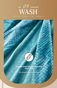Detail of blue double-sided thickened flannel fabric showing soft texture and warm fleece