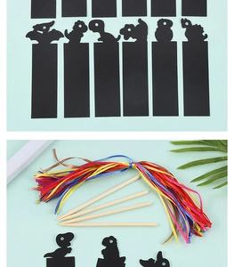 DIY animal scratch art bookmarks set with colorful ribbons and wooden stylus tools