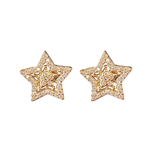 Elegant gold star stud earrings with micro-pave cubic zirconia crystals for women