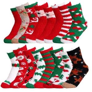 Weihnachts Socken Korallenfleece Verdickt Warm Winter Boden Schlafen Plüsch Flauschig Cartoon Rentier Weihnachtsmann Damen