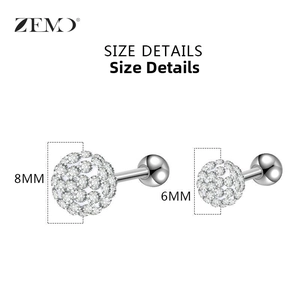 Size details of silver ball opal stud earrings in 6mm and 8mm with crystal inlay