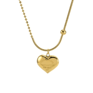 Heart Pendant Necklace Titanium Steel Snake Bone And Bead Chain Splicing Fashion Jewelry For Women