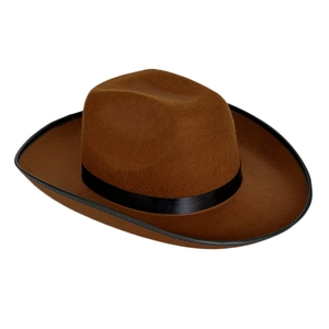 Classic brown felt western cowboy hat with wide brim and black ribbon for men and women