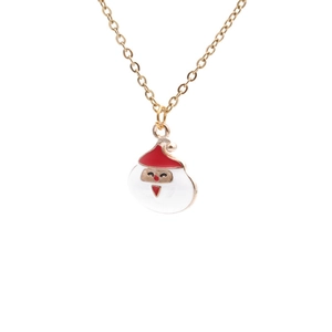 Golden Christmas necklace with Santa Claus enamel pendant on white background