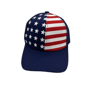 Detailed embroidery of white stars and red stripes on patriotic baseball cap front