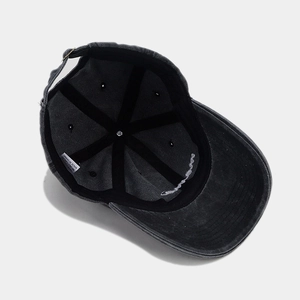 Dark grey washed cotton baseball cap with MAMA embroidery and vintage metal buckle