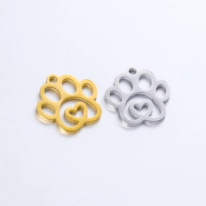 304 Stainless Steel Hollow Heart Paw Print Charms For DIY Jewelry Making Cute Animal Footprint Pendants Mirror Polished