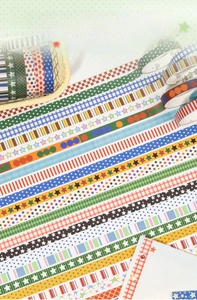 Washi-Tape-Set im Retro-Stil mit Karos, Sternen und geometrischen Mustern für DIY-Journale