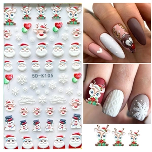 Detailed 5D Christmas nail stickers with 5D-K105 embossed Santa and snowflake patterns