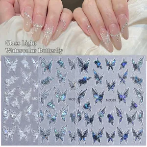 3D Butterfly Nail Art Stickers Holographic Aurora Floral Rose Embossed Self Adhesive Decals For DIY Manicure Decoration