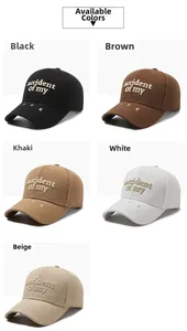Multiple color options of embroidered cotton baseball caps in black, brown, and khaki