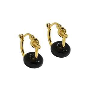 Minimalist S925 sterling silver hoop earrings with gold knot design and black donut beads