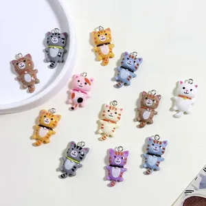 Set of 12 creative cartoon resin cat charms for DIY jewelry and keychain making