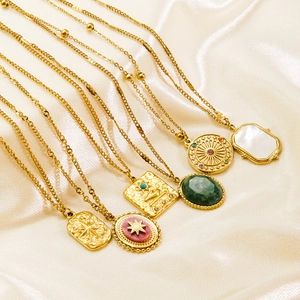 Vintage French style stainless steel necklaces with natural stones and pearl inlays