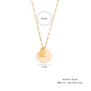 Detail of stainless steel necklace with starfish shell charms and 40+5cm size markers