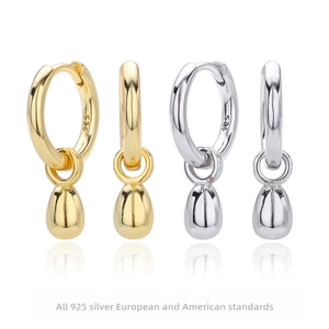 925 Sterling Silver Teardrop Hoop Earrings Minimalist Water Drop Pendant Huggie Earrings For Women Elegant Fashion Jewelry Gift