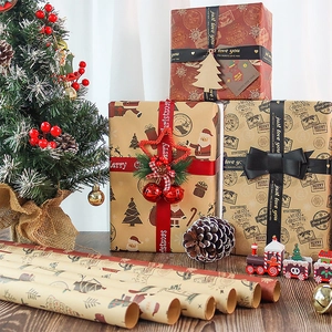 Christmas Gift Wrapping Paper Kraft Paper Rolls Santa Claus Reindeer Festive Holiday Birthday Party Decor DIY Craft