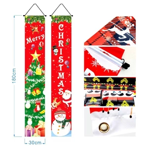 Detailed view of 180x30cm Merry Christmas porch banners with hanging rope and metal eyelets