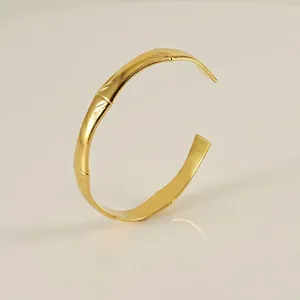 Bamboo Joint Bangle 18K Gold Plated Stainless Steel C Shaped Open Cuff Adjustable Fashion Bracelet Jewelry For Women