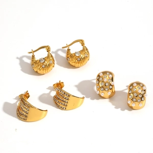Three pairs of gold-plated stainless steel earrings with cubic zirconia and pearls