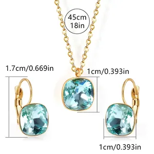 Detailed dimensions of 18in gold-plated necklace and square zircon stud earrings set