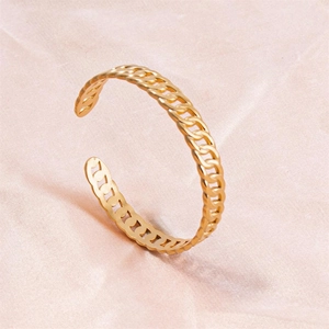 Stainless Steel Open Bangle For Women Minimalism Cuban Link Pattern Adjustable Gold Silver Plated Geometric Jewelry Cuff Bracelet